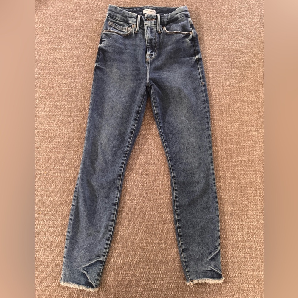 Good American Dark Blue Raw Hem Stretch Jeans Size 2/26